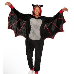 Tipsy Elves Mens Large Bat Full Zip Jumpsuit Halloween Costume Velvet Hooded NWT